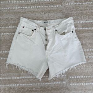 Agolde White Jean Shorts High-Waisted Frayed Hem